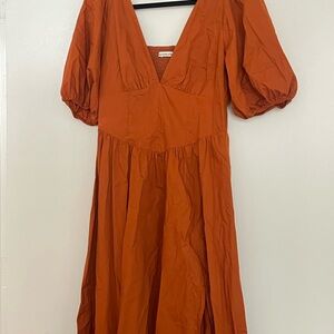 Abercrombie & Fitch Rust Puff Sleeve Midi Dress